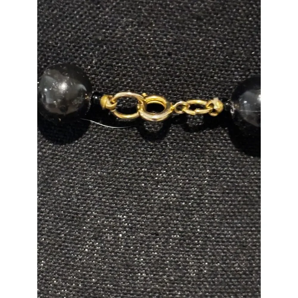 Black beaded necklace‎ hand painted flowers faux pearl Asian Travel 21” Classy